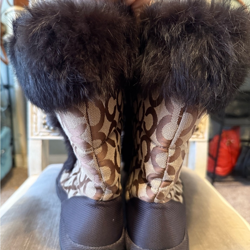 Coach “Jennie” Signature Winter Faux Fur Boots - Brown and Tan - Picture 3 of 9